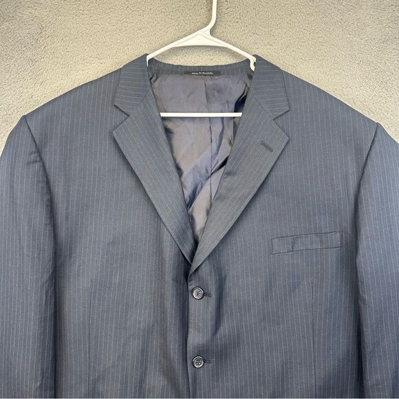 Kilburne Finch Blazer Mens 52R Blue Striped 3 Button Wool Blend Business Jacket - Picture 2 of 14